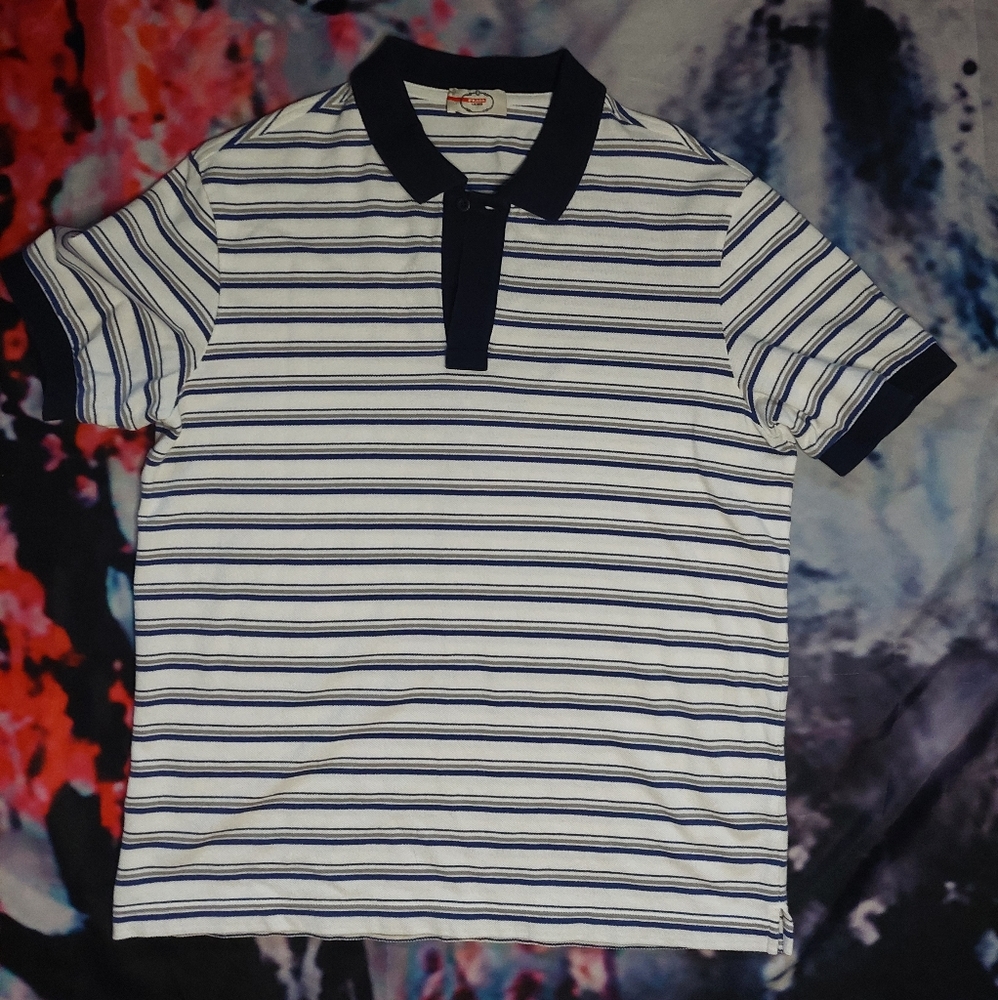 Prada Navy & White Striped Polo